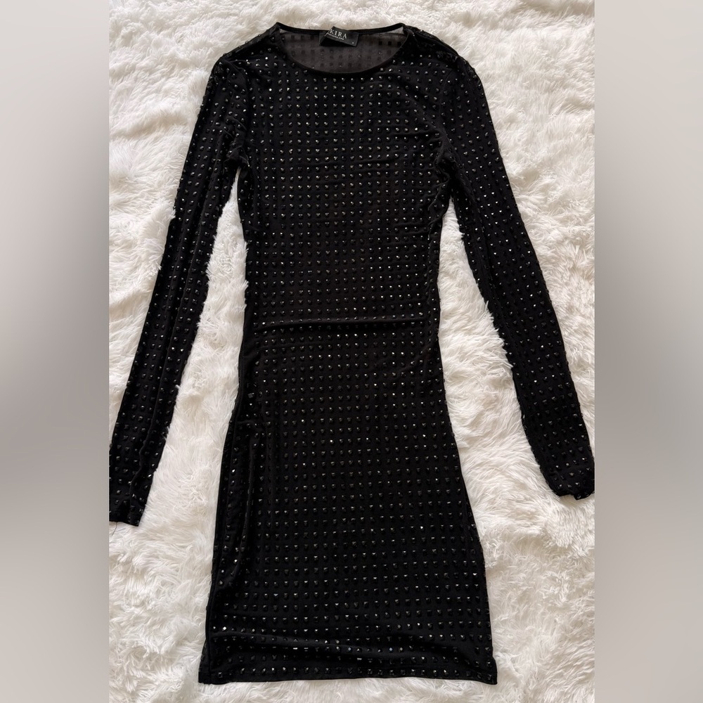 AKIRA Black Embellished Long Sleeve Dress